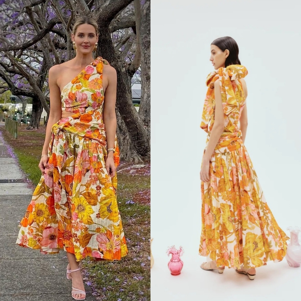 NWT Alemais Silas One Shoulder Floral Gown Orange 6 - Picture 3 of 17